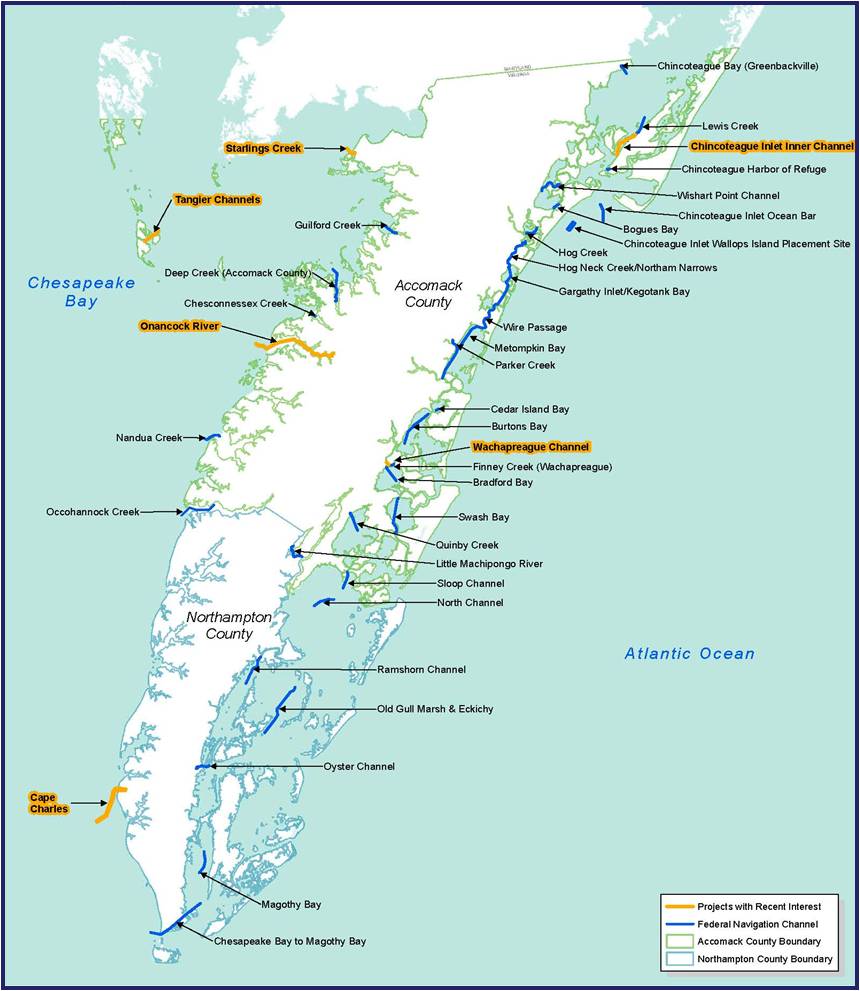 Map of Eastern Shore navigation projects